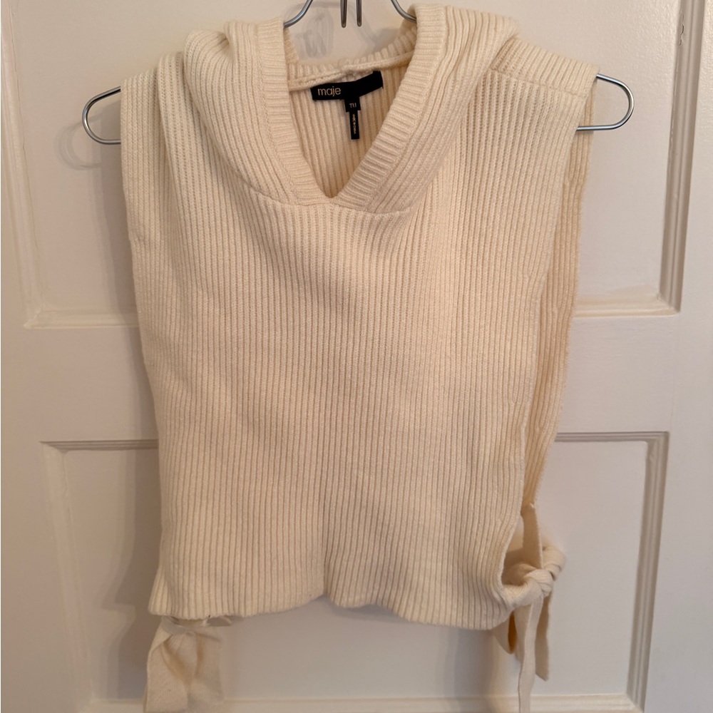 Maje Cream V-Neck Sleeveless Sweater